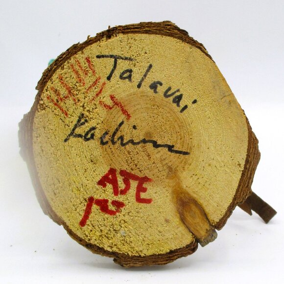 Talavai Kachina Doll With Feathers Wood & Leather 7" Native American Style Art - Picture 4 of 6